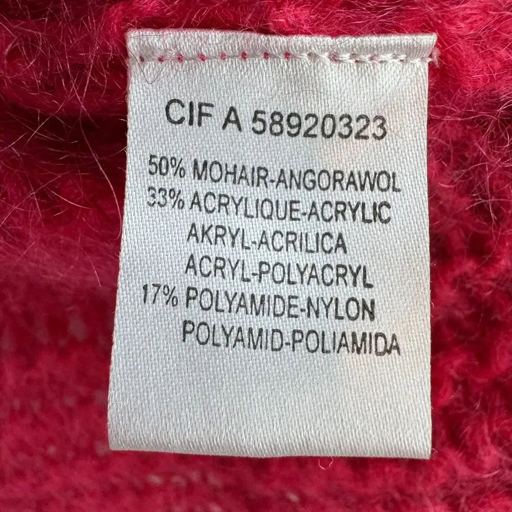 VTG 80's Rene Derhy Pink Mohair Ruffle-Front Cardigan Sweater Size 6/8 Medium